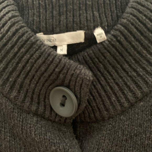 VINCE Sweater Charcoal Soft Wool Chunky Knit Button-Up Cardigan Jacket/dress M - Picture 7 of 8